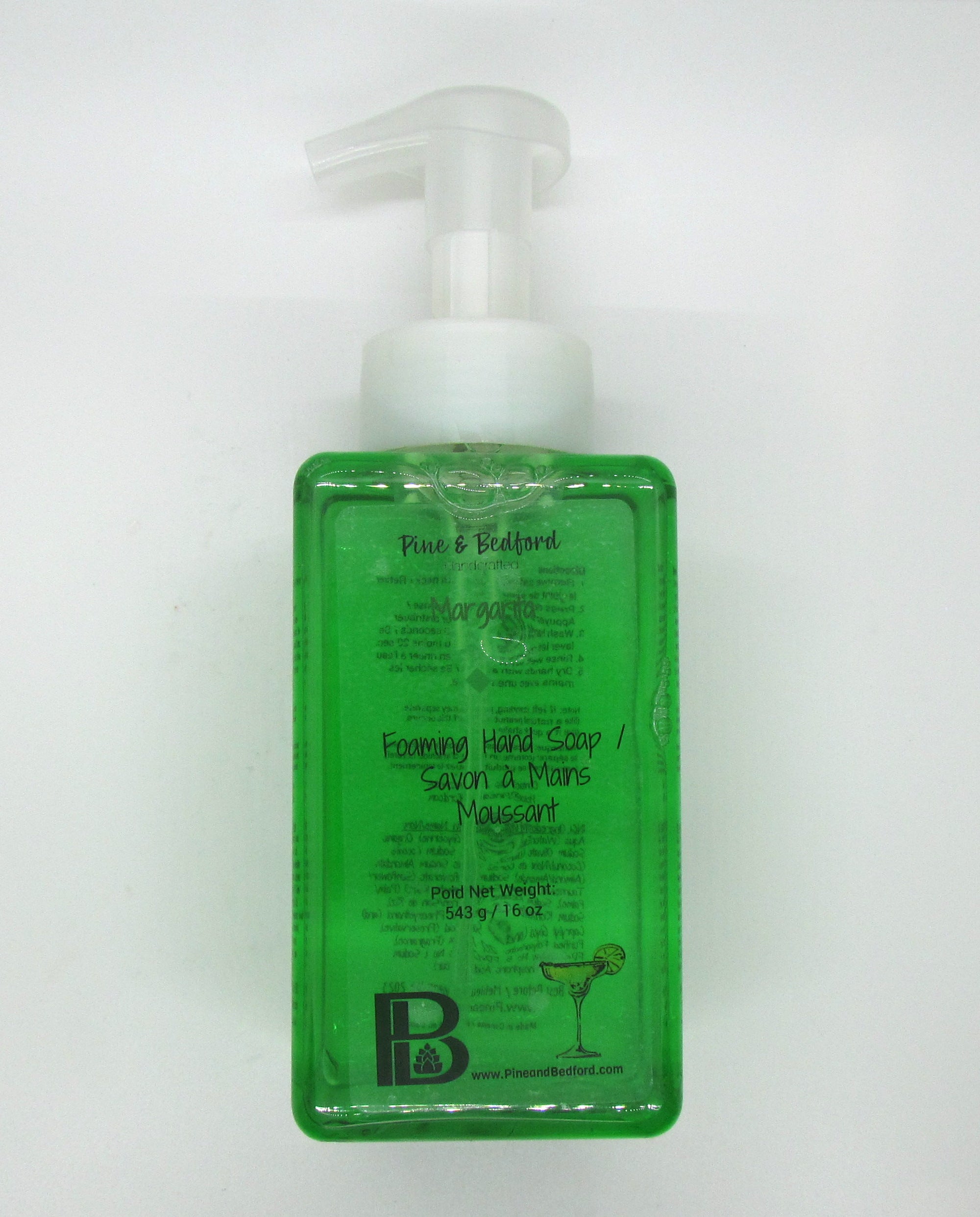 Pine & Bedford's Foaming Hand Soap made with Sweet Almond, Rice Bran and Castor Oils.  Available in an assortment of Fragrances and Essential Oils.  Margarita fragrance shown here.
