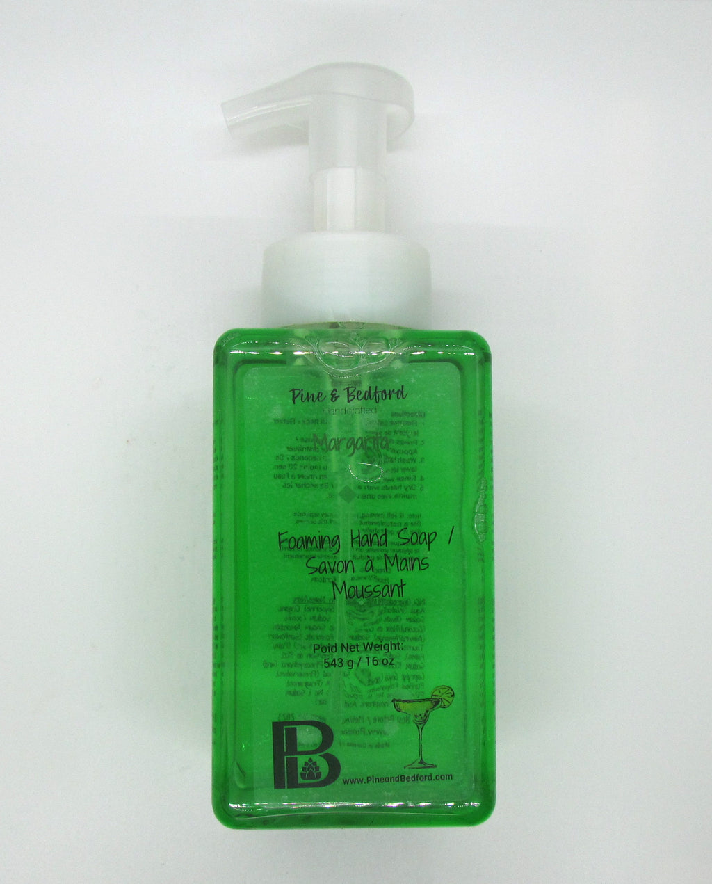 Pine & Bedford's Foaming Hand Soap made with Sweet Almond, Rice Bran and Castor Oils.  Available in an assortment of Fragrances and Essential Oils.  Margarita fragrance shown here.