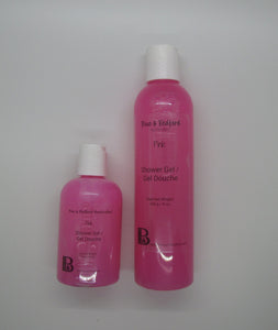 P&B's Pink Sugar Shower Gel is Sulfate-free, Paraben-free and Phthalate-free. It has a sweet Bergamot and Strawberry fragrance with base notes of Cotton Candy and Vanilla. Lots and lots of creamy bubbles to enjoy. Shown here in a 4.8 oz and an 8.75 oz bottle.