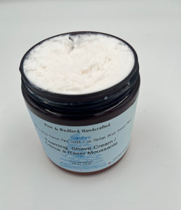 Pine & Bedford's Foaming Rosemary Sugar Scrub in an experience. It begins with chunky sugar crystals that scrub away grime and dead skin cells, and once it emulsifies it turns into a beautiful creamy lather.  The lather is perfect for shaving.  Available in a 269g / 9.5oz jar shown here.